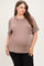 Mocha Plus Raised Rib Short Sleeve Front Pocket Maternity Top