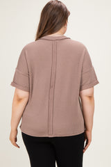 Mocha Plus Raised Rib Short Sleeve Front Pocket Maternity Top