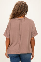 Mocha Plus Raised Rib Short Sleeve Front Pocket Top