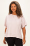 Beige Plus Raised Rib Short Sleeve Front Pocket Top