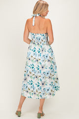 Off White Floral Halter Midi Dress