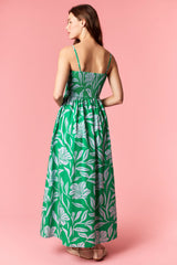 Kelly Green Floral Smocked Midi Dress