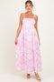 Light Pink Floral Smocked Maternity Midi Dress