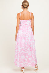 Light Pink Floral Smocked Maternity Midi Dress
