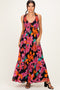 Black Floral Deep V-Neck Smocked Midi Dress