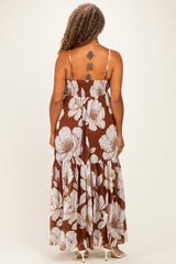Brown Floral Sleeveless Plus Maxi Dress