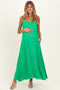Green Sleeveless Flower Belt Maxi Dress