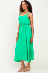 Green Sleeveless Flower Belt Dress