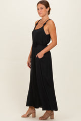 Black Sleeveless Flower Belt Dress