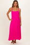 Hot Pink Sleeveless Flower Belt Maxi Dress