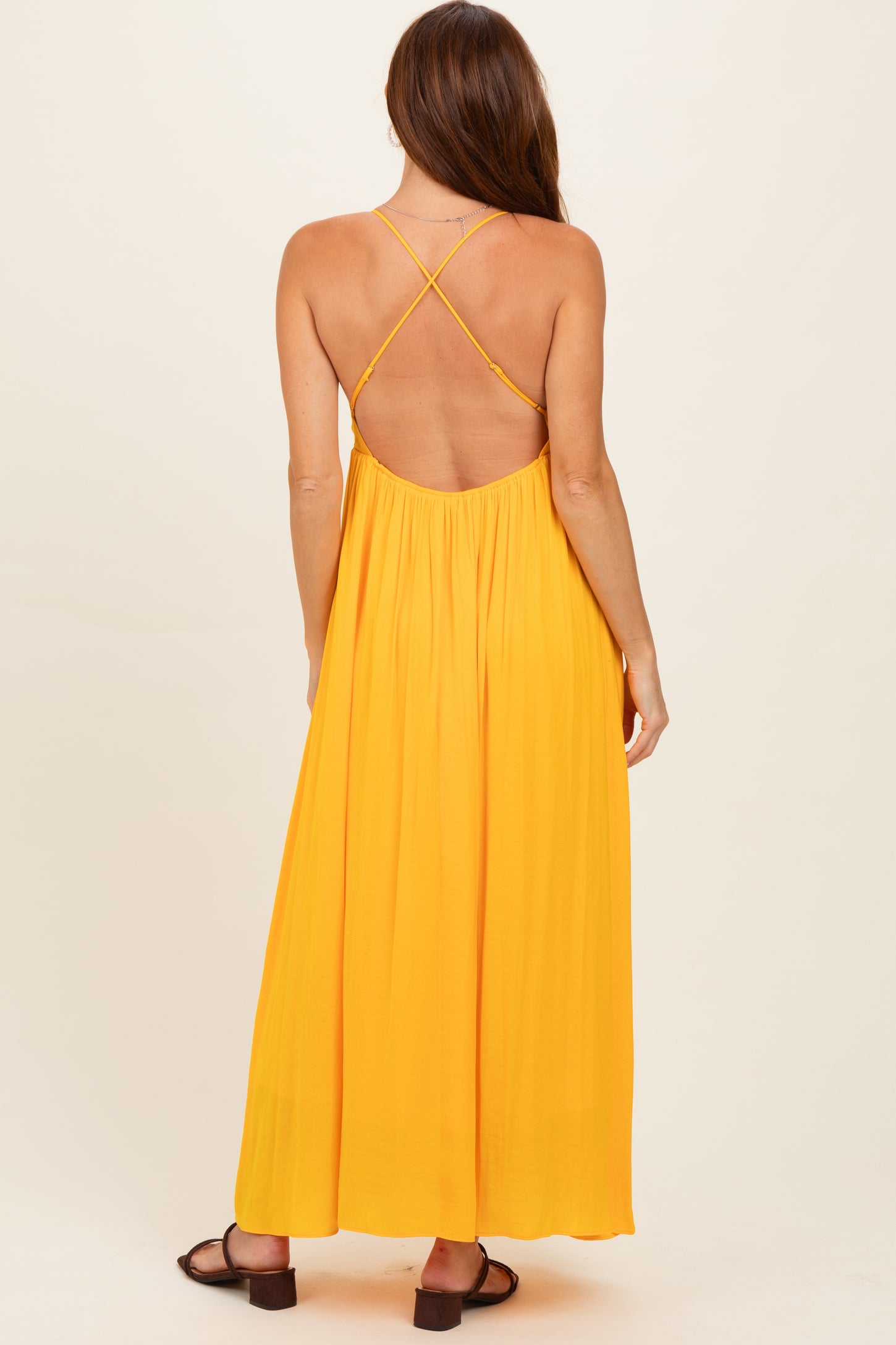 Sunflower V-Neck Open Back Maxi Dress