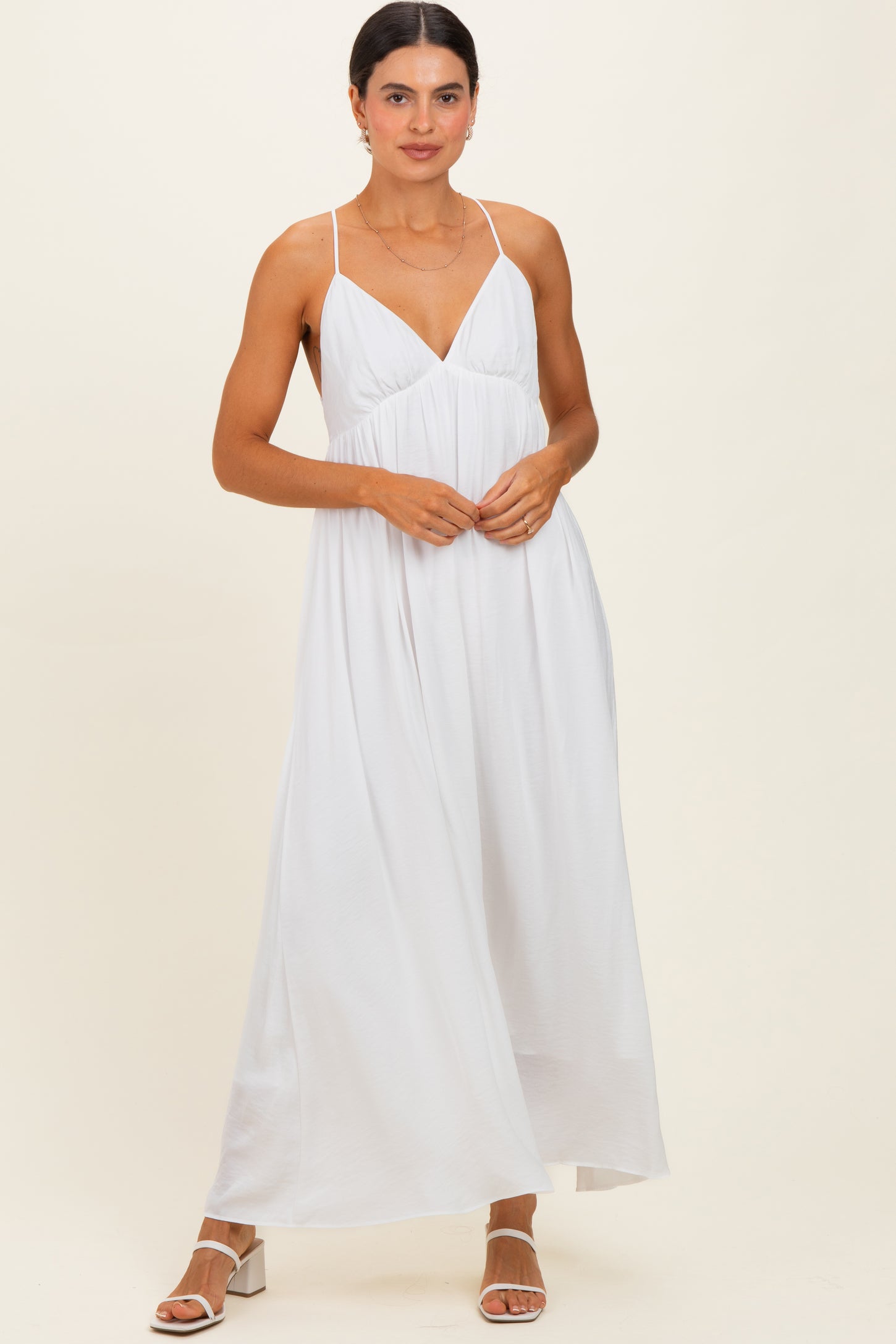 Off White V-Neck Open Back Maxi Dress