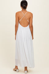 Off White V-Neck Open Back Maxi Dress