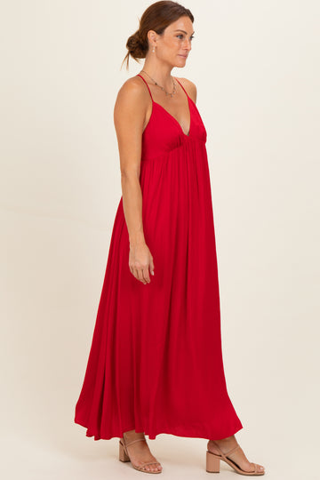 Red V-Neck Open Back Maxi Dress