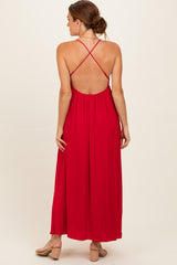Red V-Neck Open Back Maxi Dress