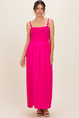 Hot Pink Textured Smocked Maternity Maxi Dress