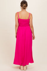 Hot Pink Textured Smocked Maternity Maxi Dress