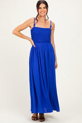 Capri Blue Textured Smocked Maxi Dress