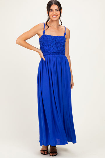 Capri Blue Textured Smocked Maxi Dress
