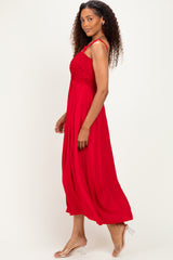 Red Textured Smocked Maxi Dress