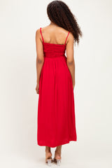 Red Textured Smocked Maxi Dress