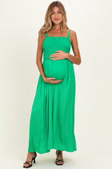 Peridot Textured Smocked Maternity Maxi Dress