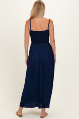 Navy Textured Smocked Maxi Dress