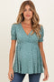 Olive Ditsy Floral Smocked Sleeve Maternity Wrap Top