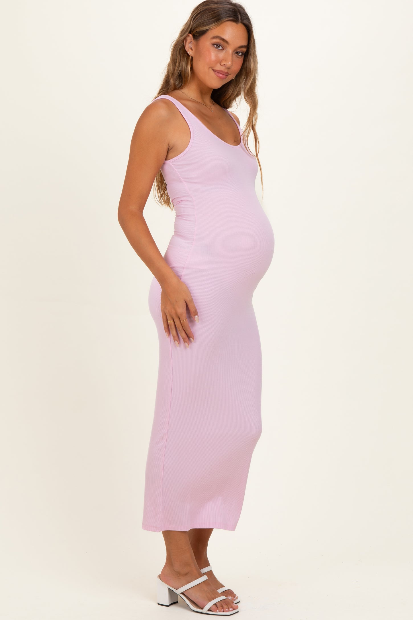 Pink Fitted Maternity Tank Maxi Dress