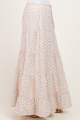 Cream Floral Drawstring Tiered Maxi Skirt