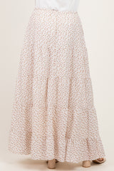 Cream Floral Drawstring Tiered Maxi Skirt