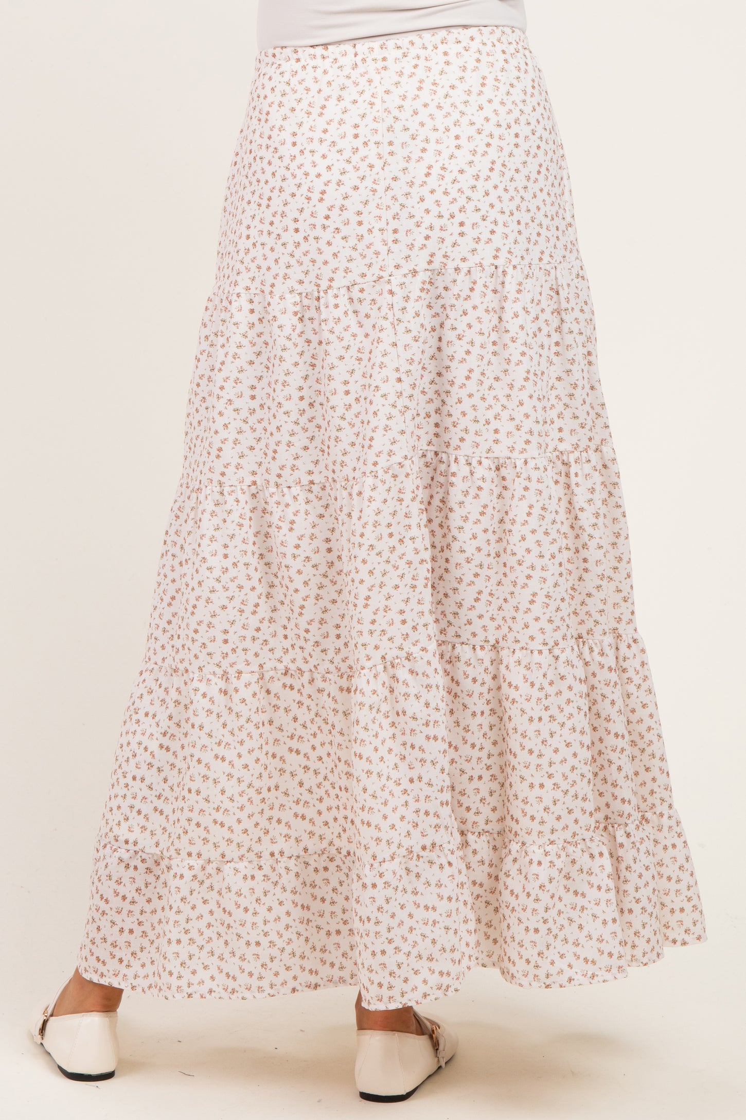 Cream Floral Drawstring Tiered Maternity Maxi Skirt