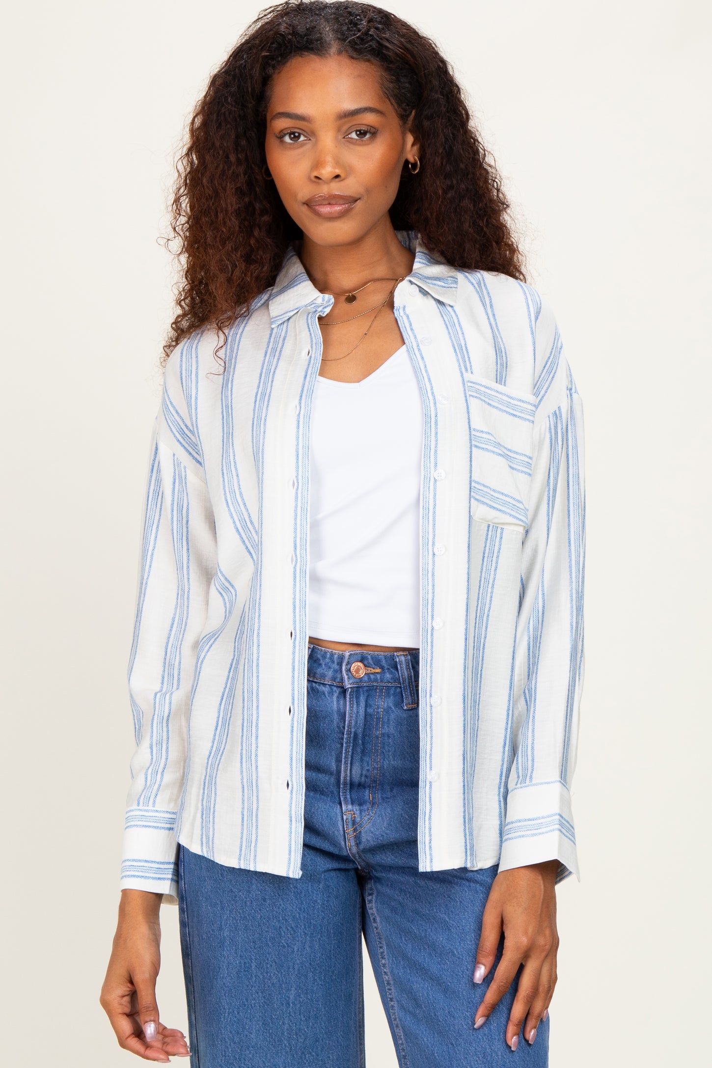Blue Striped Long Sleeve Button Down Shirt