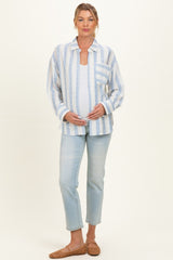 Blue Striped Long Sleeve Maternity Button Down Shirt