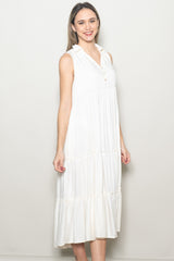 Cream Sleeveless Button Up Tiered Maxi Dress