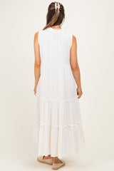 Cream Sleeveless Button Up Tiered Maternity Maxi Dress