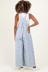 Denim Floral Twill Maternity Overalls