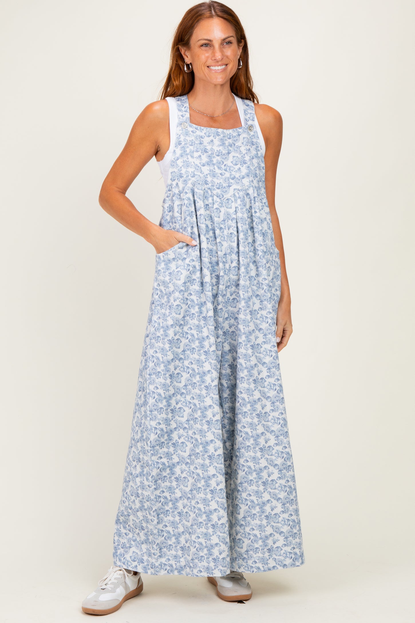 Denim Floral Twill Overalls