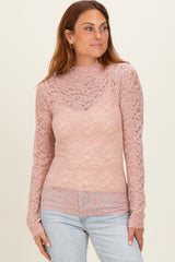 Dusty Mauve High Neck Fitted Sheer Lace Maternity Top