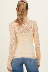 Butter Yellow High Neck Fitted Sheer Lace Maternity Top