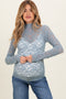 Slate Blue High Neck Fitted Sheer Lace Maternity Top