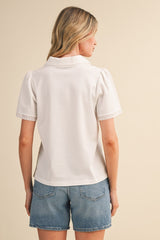 White Lace Trim Polo Shirt