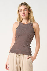 Chocolate Striped Ribbed Knit Maternity Tank Top