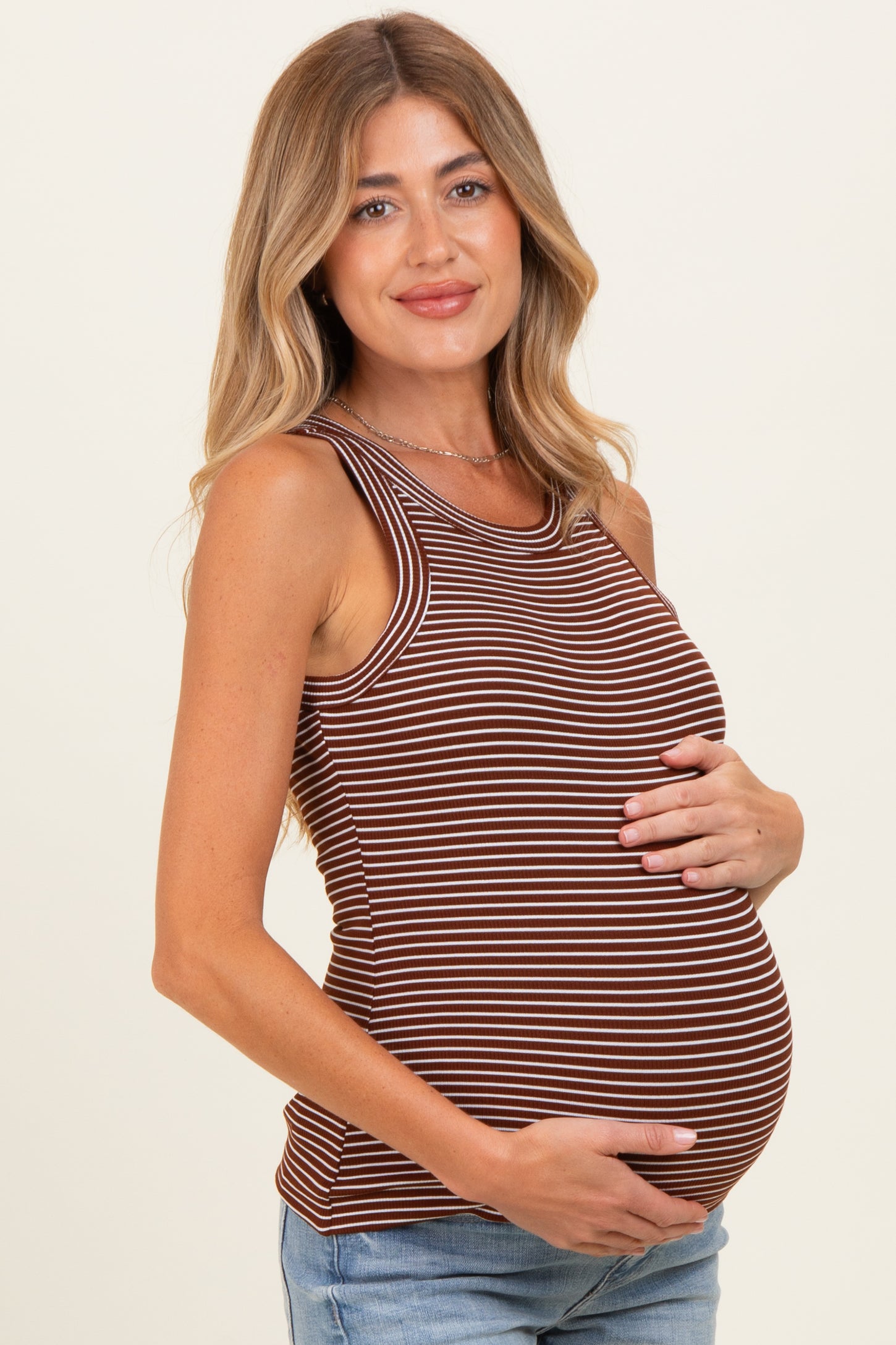 Chocolate Striped Ribbed Knit Maternity Tank Top