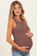 Chocolate Striped Ribbed Knit Maternity Tank Top