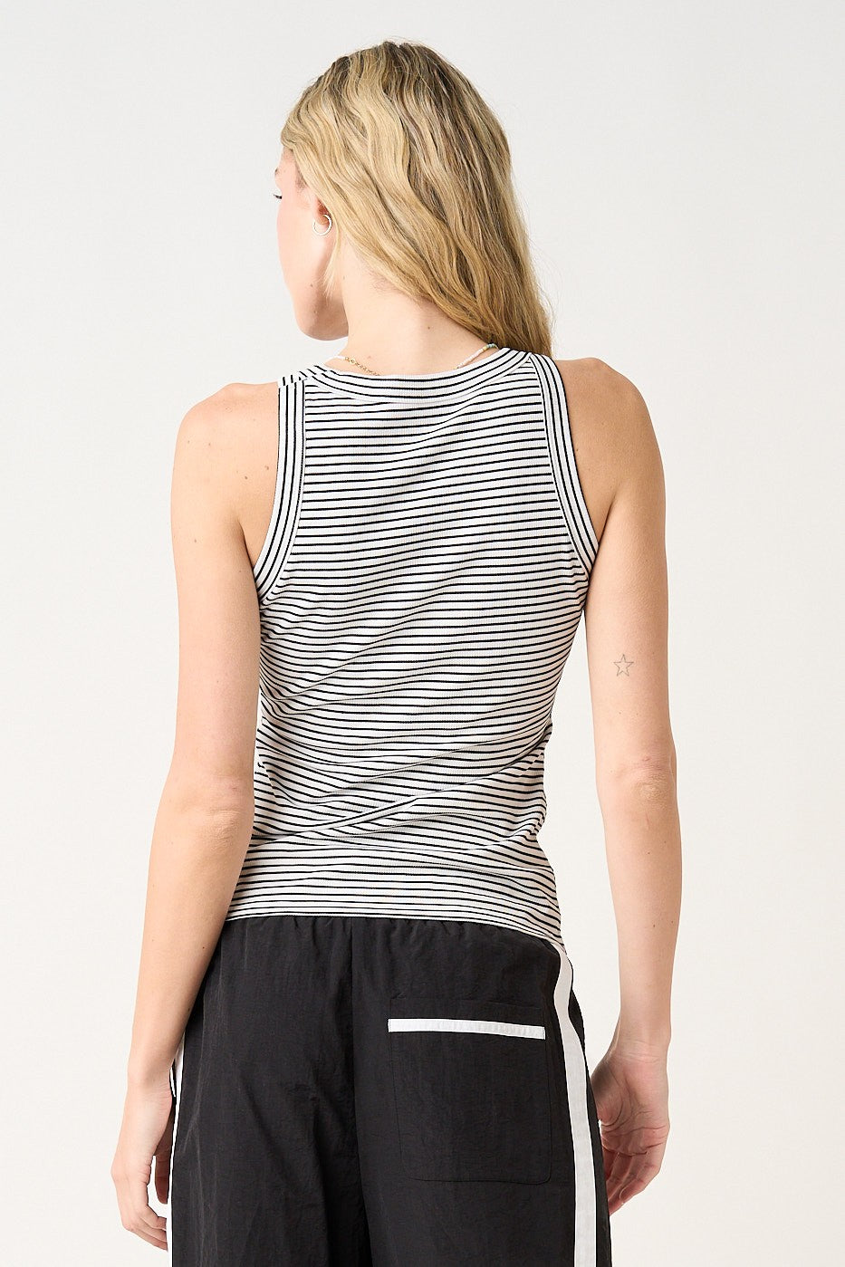 White Striped Ribbed Knit Tank Top
