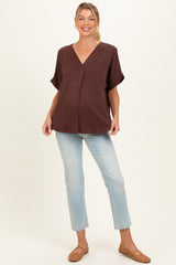 Brown V-Neck Pin-Tuck Detail Maternity Top
