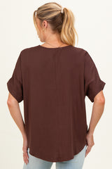 Brown V-Neck Pin-Tuck Detail Maternity Top