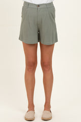 Dusty Spruce Linen Blend Maternity Shorts