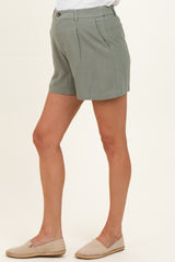 Dusty Spruce Linen Blend Maternity Shorts